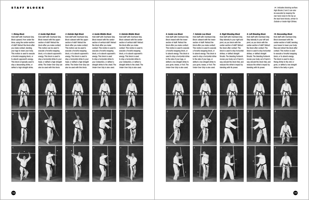 Sample pages from 'The Art of Weapons'; armed and unarmed self-defense involving common weapons; one in a series of remarkable books that provide an in-depth look at the core concepts and techniques shared by a broad range of martial arts styles. Contains over 350 practical techniques organized into in-depth chapters on the knife, short-stick, staff, cane, rope, common objects, and defense against handgun.