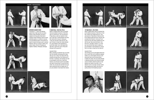 Sample pages from 'The Art of Weapons'; armed and unarmed self-defense involving common weapons; one in a series of remarkable books that provide an in-depth look at the core concepts and techniques shared by a broad range of martial arts styles. Contains over 350 practical techniques organized into in-depth chapters on the knife, short-stick, staff, cane, rope, common objects, and defense against handgun.