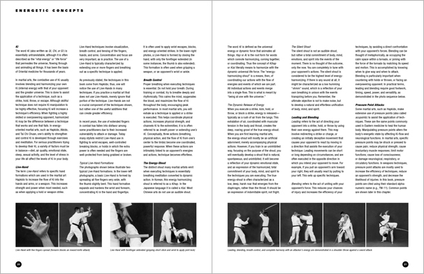 Sample pages from 'The Art of Weapons'; armed and unarmed self-defense involving common weapons; one in a series of remarkable books that provide an in-depth look at the core concepts and techniques shared by a broad range of martial arts styles. Contains over 350 practical techniques organized into in-depth chapters on the knife, short-stick, staff, cane, rope, common objects, and defense against handgun.