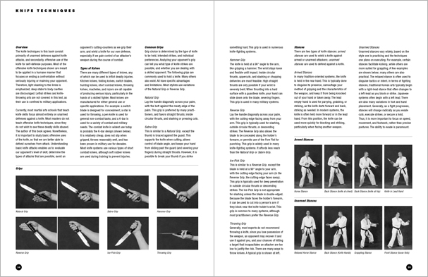 Sample pages from 'The Art of Weapons'; armed and unarmed self-defense involving common weapons; one in a series of remarkable books that provide an in-depth look at the core concepts and techniques shared by a broad range of martial arts styles. Contains over 350 practical techniques organized into in-depth chapters on the knife, short-stick, staff, cane, rope, common objects, and defense against handgun.