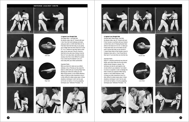 Sample pages from 'The Art of Weapons'; armed and unarmed self-defense involving common weapons; one in a series of remarkable books that provide an in-depth look at the core concepts and techniques shared by a broad range of martial arts styles. Contains over 350 practical techniques organized into in-depth chapters on the knife, short-stick, staff, cane, rope, common objects, and defense against handgun.